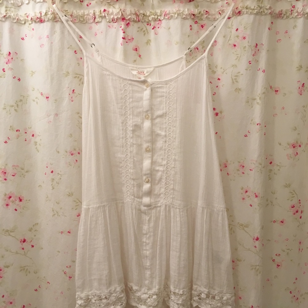 White Long Cami with Ruffle and Lace